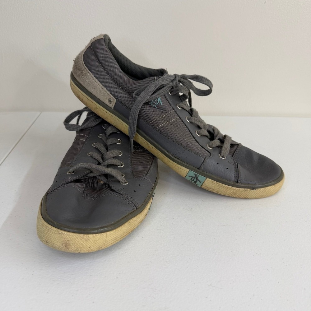 Penguin Mission men's gray leather canvas tie lace up casual sneakers shoes 11‎